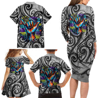 Chur Bro Shaka Sign Family Matching Long Sleeve Bodycon Dress and Hawaiian Shirt New Zealand Koru Colorful Graffiti Splash TS04 - Polynesian Pride