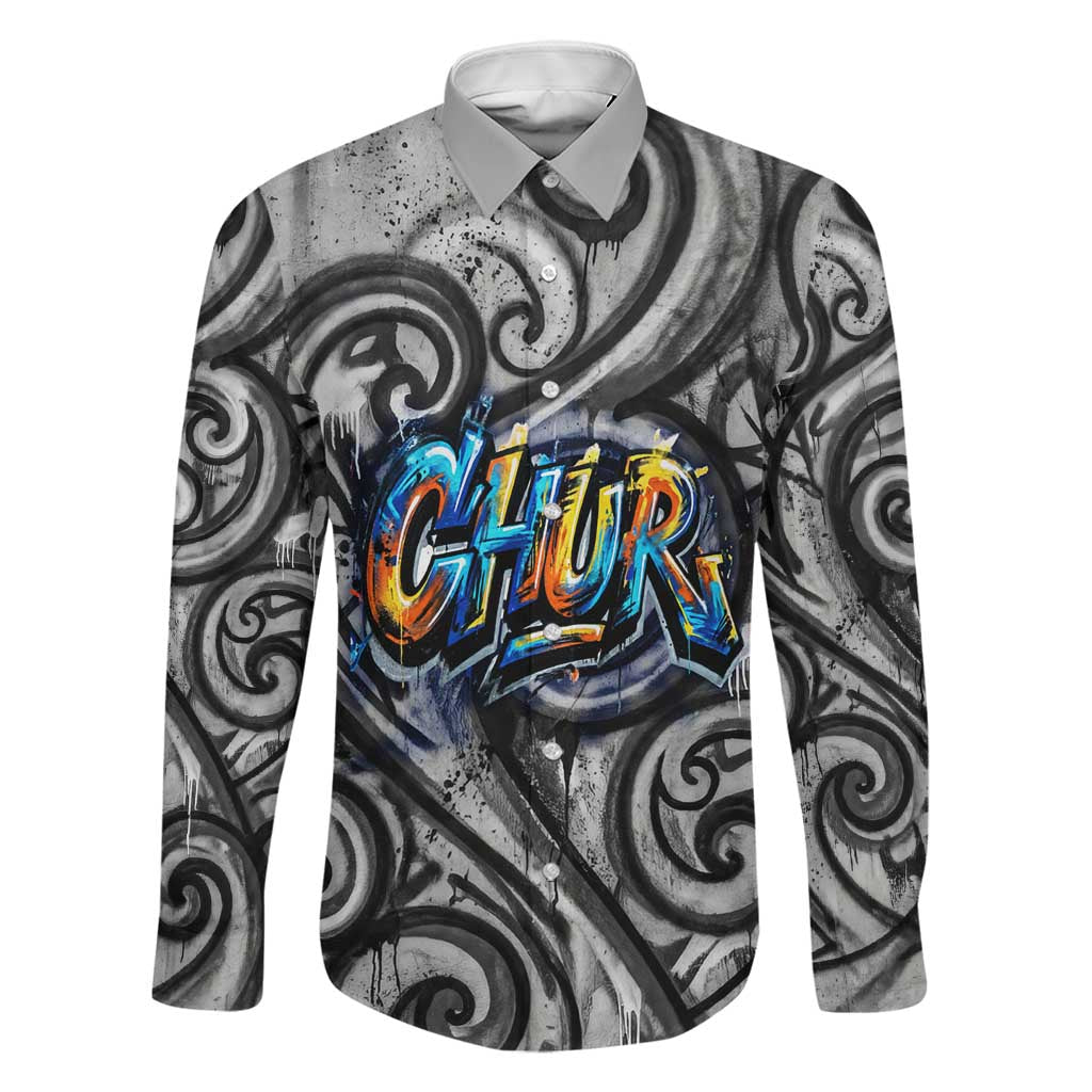 Chur Bro Shaka Sign Family Matching Mermaid Dress and Hawaiian Shirt New Zealand Koru Colorful Graffiti Splash TS04 Dad's Shirt - Long Sleeve Multicolor - Polynesian Pride