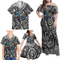 Chur Bro Shaka Sign Family Matching Off Shoulder Maxi Dress and Hawaiian Shirt New Zealand Koru Colorful Graffiti Splash TS04 - Polynesian Pride