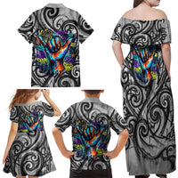 Chur Bro Shaka Sign Family Matching Off Shoulder Maxi Dress and Hawaiian Shirt New Zealand Koru Colorful Graffiti Splash TS04 - Polynesian Pride