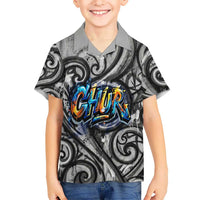 Chur Bro Shaka Sign Family Matching Off Shoulder Maxi Dress and Hawaiian Shirt New Zealand Koru Colorful Graffiti Splash TS04 Son's Shirt Multicolor - Polynesian Pride