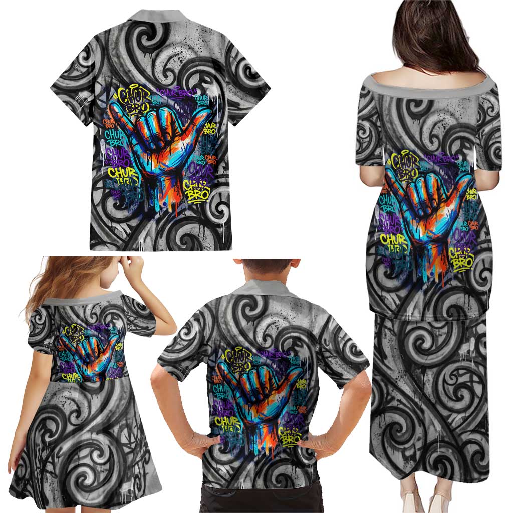 Chur Bro Shaka Sign Family Matching Puletasi and Hawaiian Shirt New Zealand Koru Colorful Graffiti Splash TS04 - Polynesian Pride