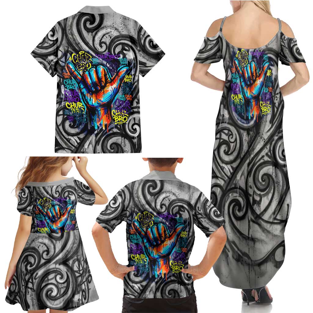 Chur Bro Shaka Sign Family Matching Summer Maxi Dress and Hawaiian Shirt New Zealand Koru Colorful Graffiti Splash TS04 - Polynesian Pride