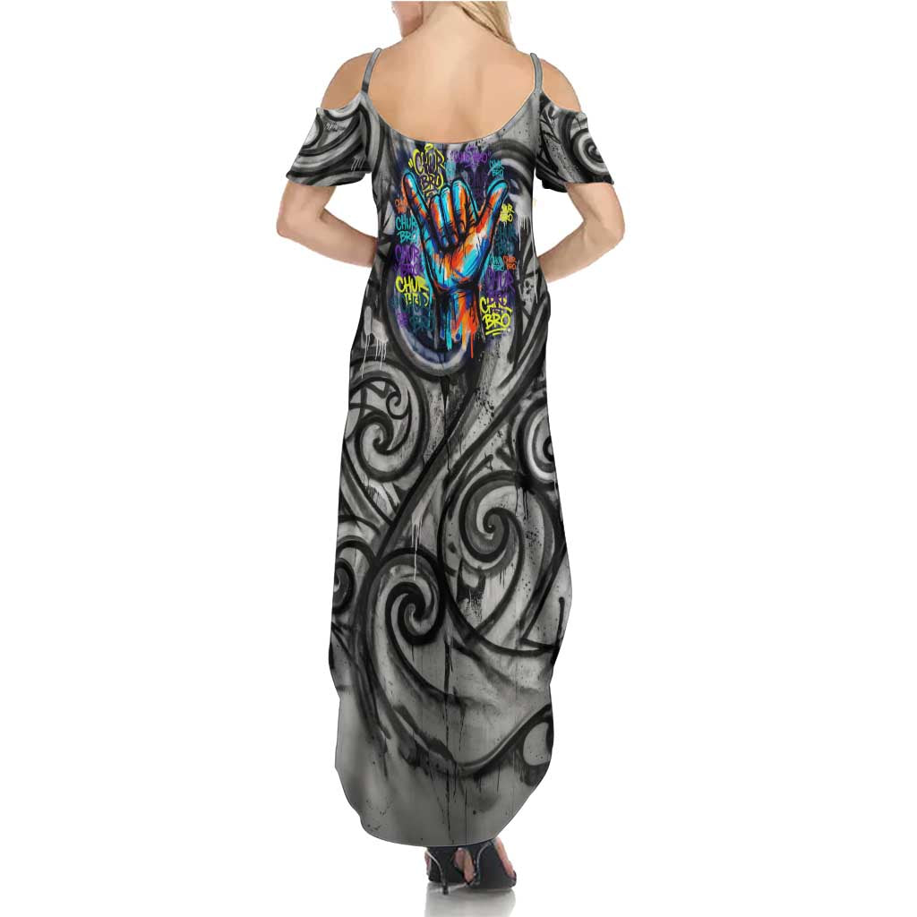 Chur Bro Shaka Sign Family Matching Summer Maxi Dress and Hawaiian Shirt New Zealand Koru Colorful Graffiti Splash TS04 - Polynesian Pride