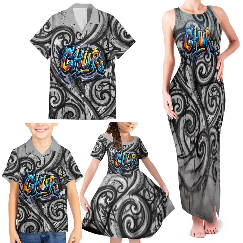 Chur Bro Shaka Sign Family Matching Tank Maxi Dress and Hawaiian Shirt New Zealand Koru Colorful Graffiti Splash TS04 - Polynesian Pride