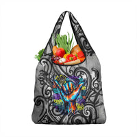 Chur Bro Shaka Sign Grocery Bag New Zealand Koru Colorful Graffiti Splash