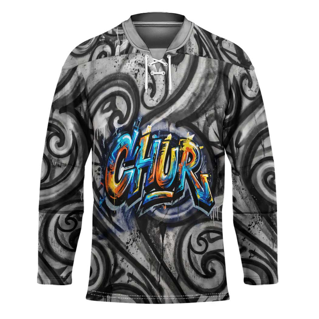 Chur Bro Shaka Sign Hockey Jersey New Zealand Koru Colorful Graffiti Splash
