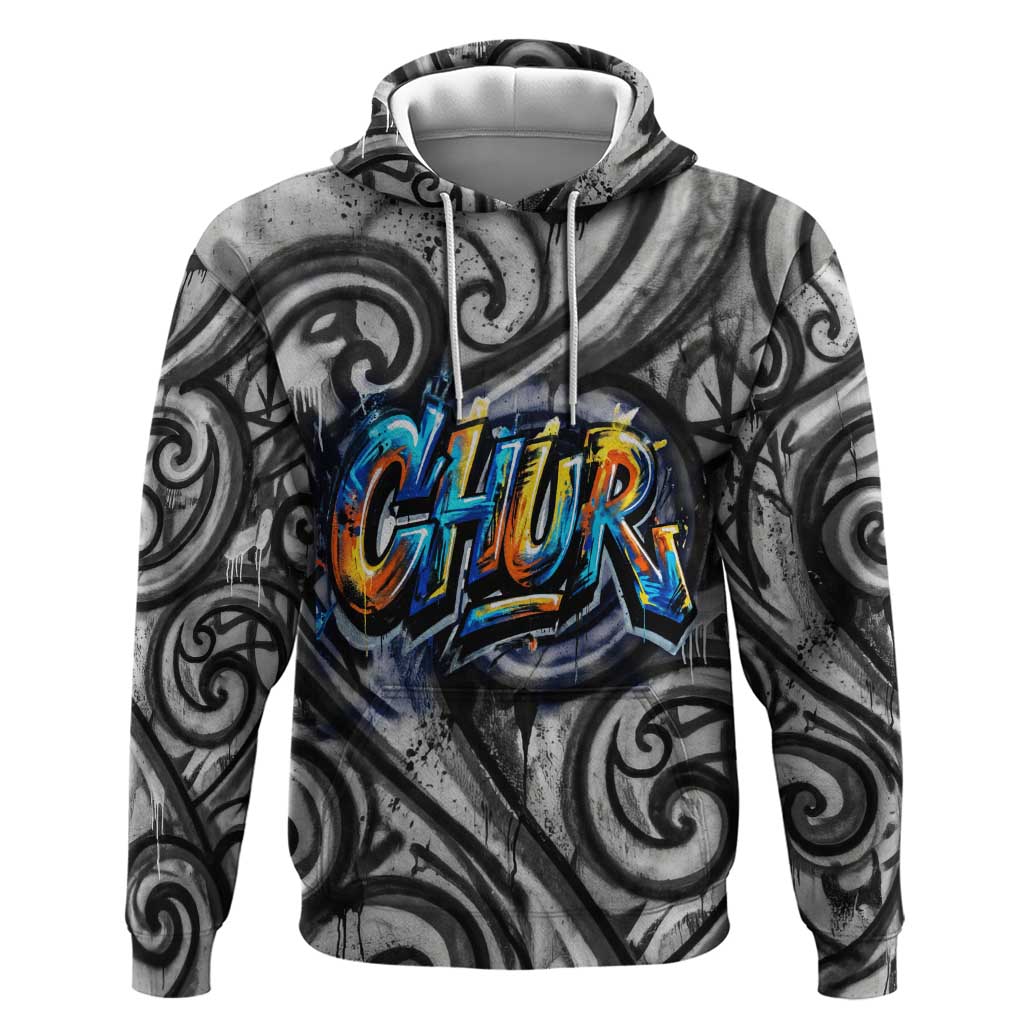 Chur Bro Shaka Sign Hoodie New Zealand Koru Colorful Graffiti Splash