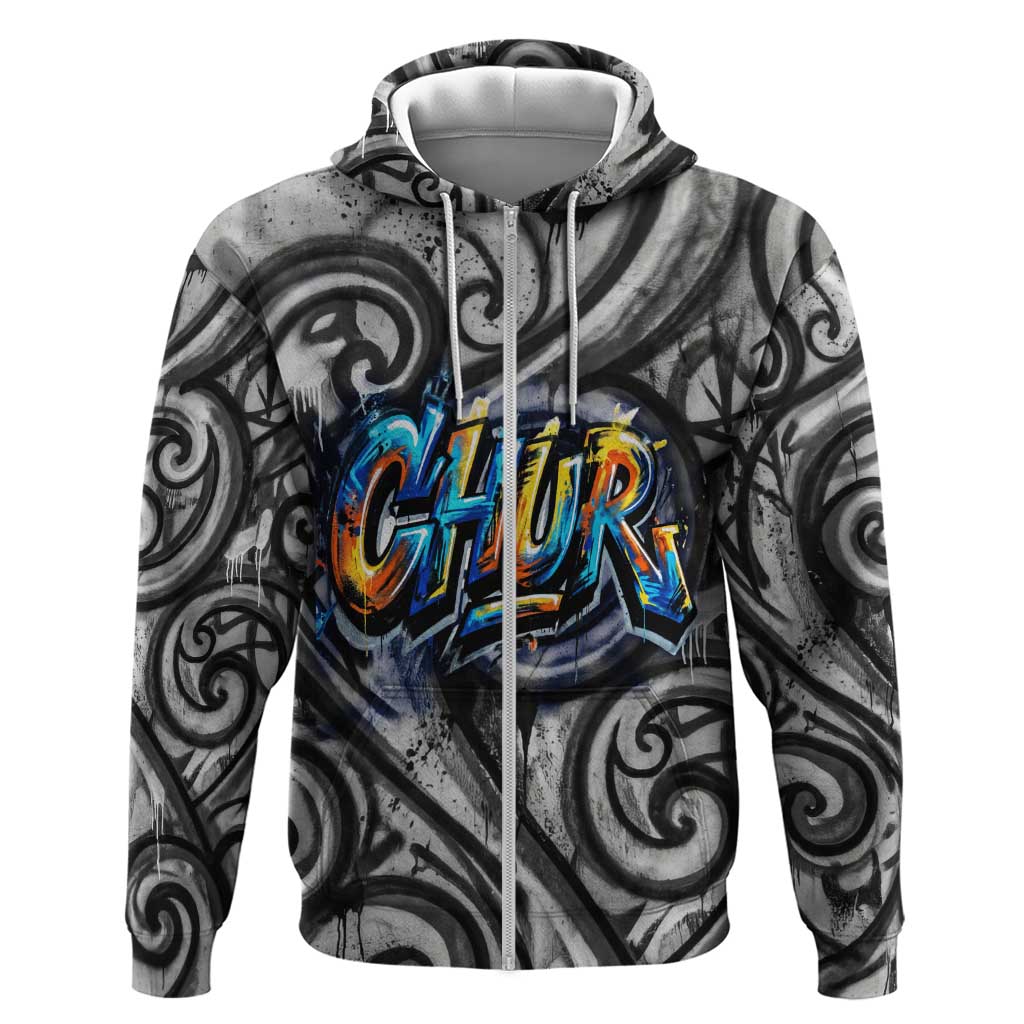 Chur Bro Shaka Sign Hoodie New Zealand Koru Colorful Graffiti Splash