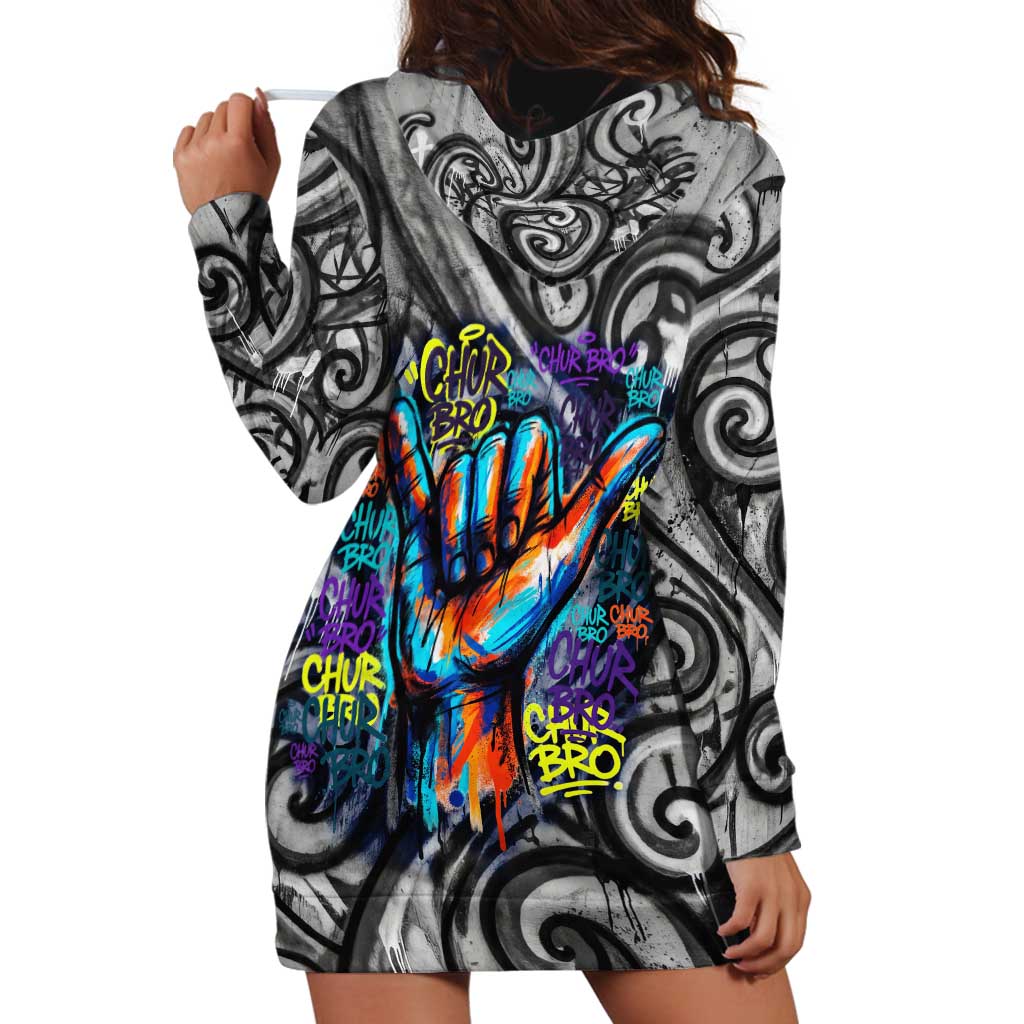 Chur Bro Shaka Sign Hoodie Dress New Zealand Koru Colorful Graffiti Splash