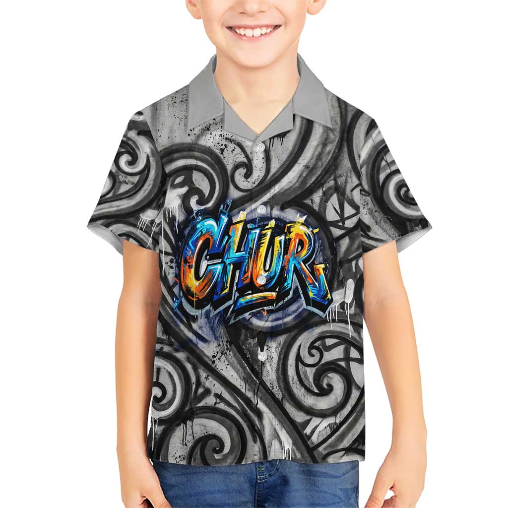 Chur Bro Shaka Sign Kid Hawaiian Shirt New Zealand Koru Colorful Graffiti Splash