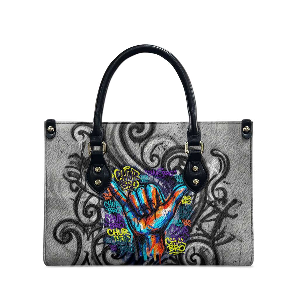 Chur Bro Shaka Sign Leather Bag New Zealand Koru Colorful Graffiti Splash