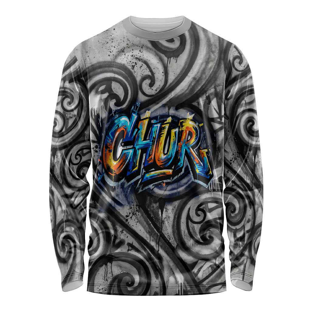 Chur Bro Shaka Sign Long Sleeve Shirt New Zealand Koru Colorful Graffiti Splash