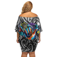 Chur Bro Shaka Sign Off Shoulder Short Dress New Zealand Koru Colorful Graffiti Splash