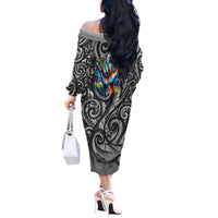 Chur Bro Shaka Sign Off The Shoulder Long Sleeve Dress New Zealand Koru Colorful Graffiti Splash