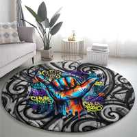 Chur Bro Shaka Sign Round Carpet New Zealand Koru Colorful Graffiti Splash