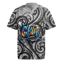 Chur Bro Shaka Sign Rugby Jersey New Zealand Koru Colorful Graffiti Splash