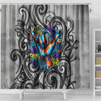 Chur Bro Shaka Sign Shower Curtain New Zealand Koru Colorful Graffiti Splash
