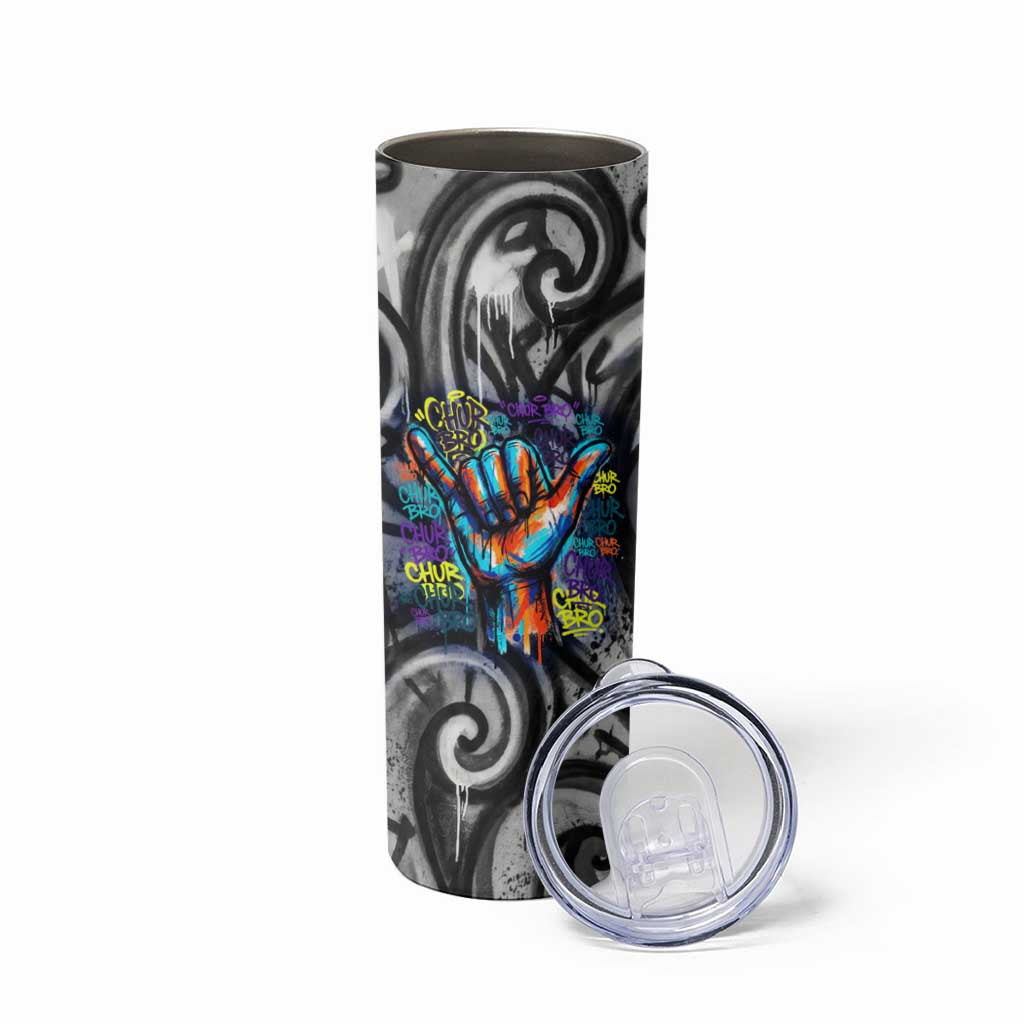 Chur Bro Shaka Sign Skinny Tumbler New Zealand Koru Colorful Graffiti Splash