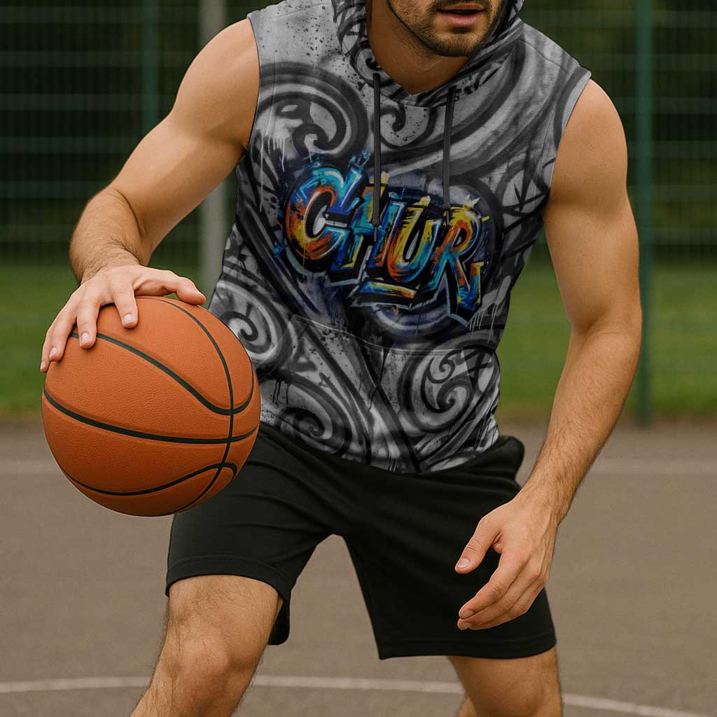 Chur Bro Shaka Sign Sleeveless Hoodie New Zealand Koru Colorful Graffiti Splash
