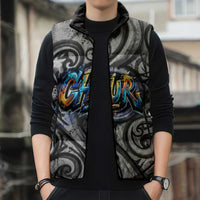 Chur Bro Shaka Sign Sleeveless Puffer Jacket New Zealand Koru Colorful Graffiti Splash