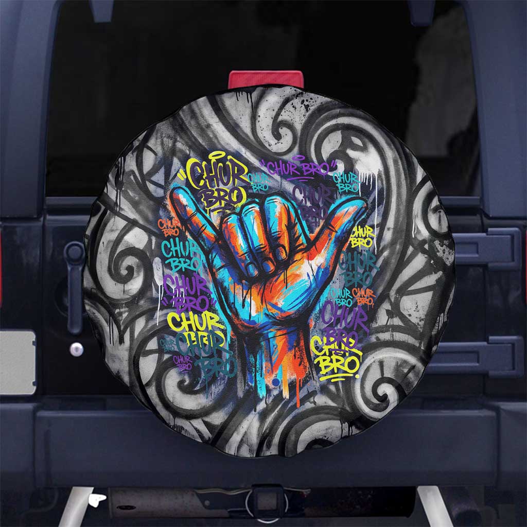 Chur Bro Shaka Sign Spare Tire Cover New Zealand Koru Colorful Graffiti Splash