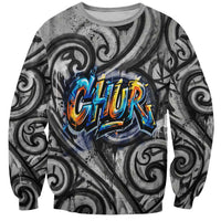 Chur Bro Shaka Sign Sweatshirt New Zealand Koru Colorful Graffiti Splash