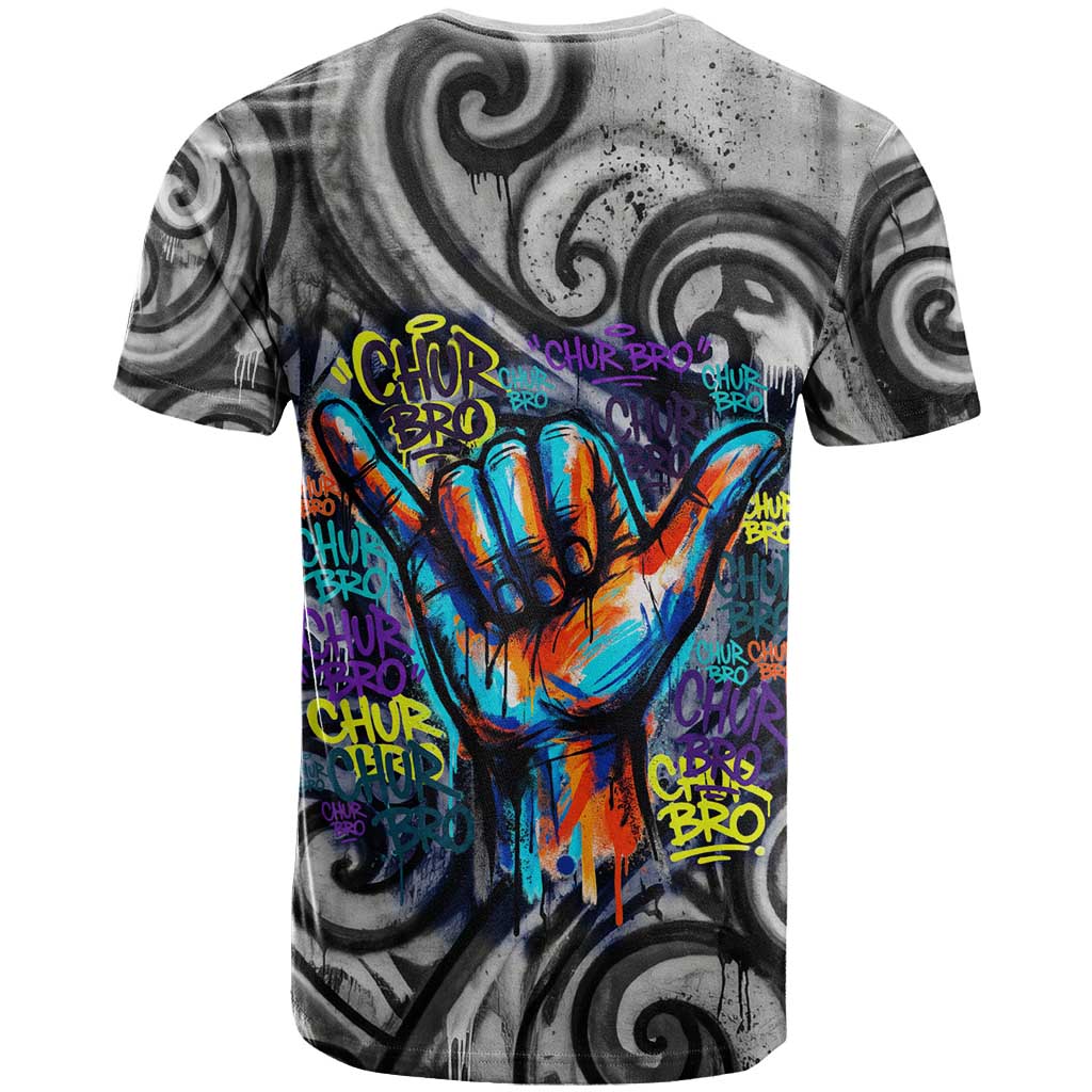 Chur Bro Shaka Sign T Shirt New Zealand Koru Colorful Graffiti Splash
