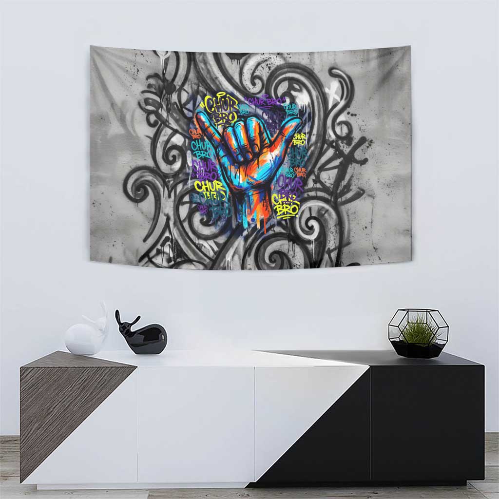 Chur Bro Shaka Sign Tapestry New Zealand Koru Colorful Graffiti Splash