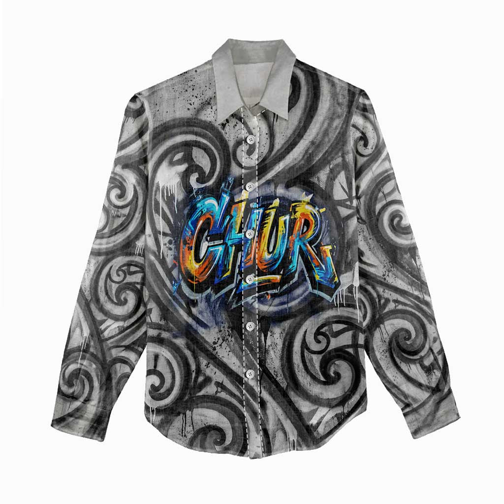 Chur Bro Shaka Sign Women Casual Shirt New Zealand Koru Colorful Graffiti Splash