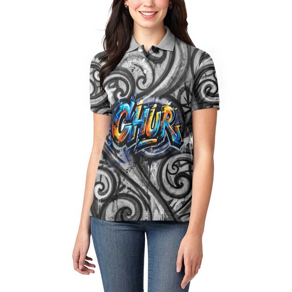 Chur Bro Shaka Sign Women Polo Shirt New Zealand Koru Colorful Graffiti Splash
