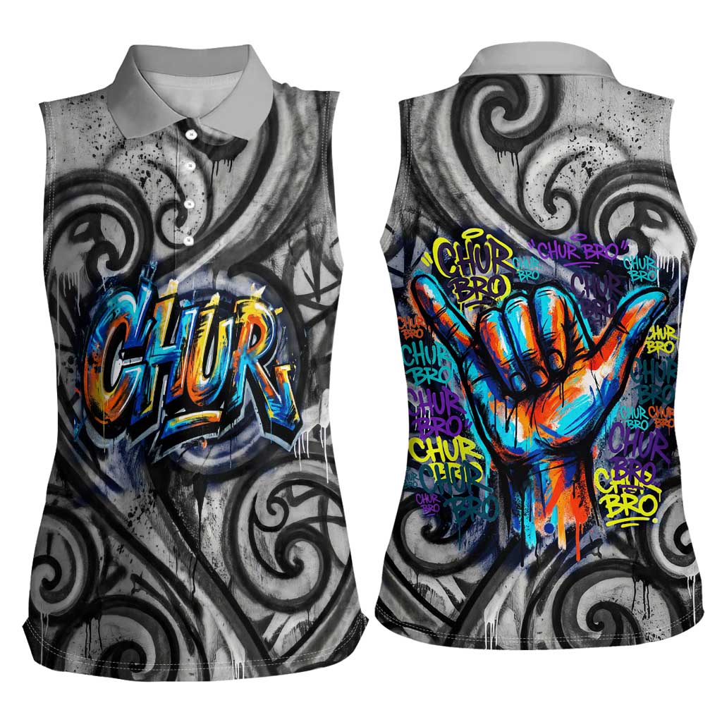 Chur Bro Shaka Sign Women Sleeveless Polo Shirt New Zealand Koru Colorful Graffiti Splash TS04 - Polynesian Pride