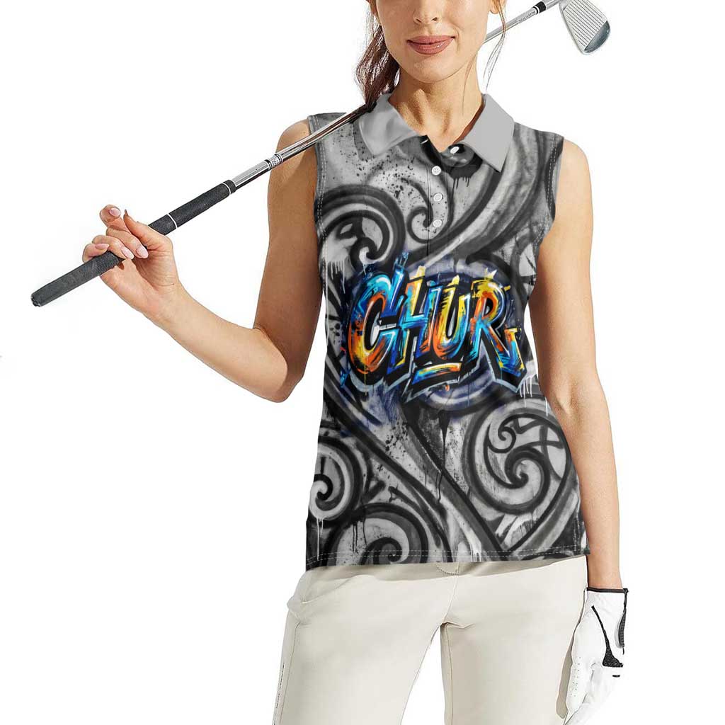 Chur Bro Shaka Sign Women Sleeveless Polo Shirt New Zealand Koru Colorful Graffiti Splash TS04 - Polynesian Pride