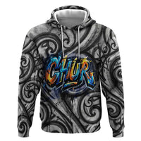 Chur Bro Shaka Sign Zip Hoodie New Zealand Koru Colorful Graffiti Splash