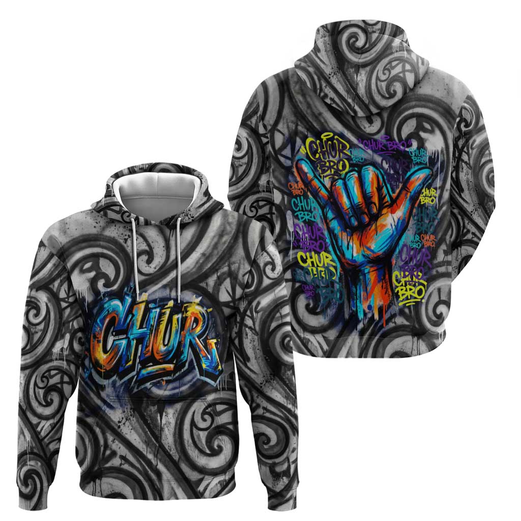 Chur Bro Shaka Sign Zip Hoodie New Zealand Koru Colorful Graffiti Splash