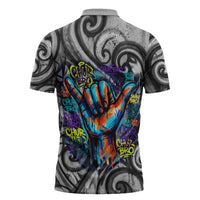 Chur Bro Shaka Sign Zipper Polo Shirt New Zealand Koru Colorful Graffiti Splash