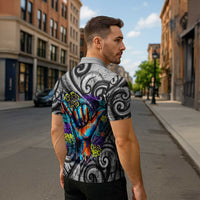 Chur Bro Shaka Sign Zipper Polo Shirt New Zealand Koru Colorful Graffiti Splash