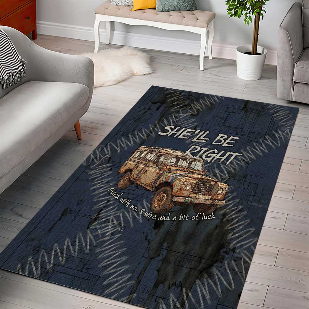 New Zealand She’ll Be Right Area Rug NZ Slang No. 8 Wire Map Pattern