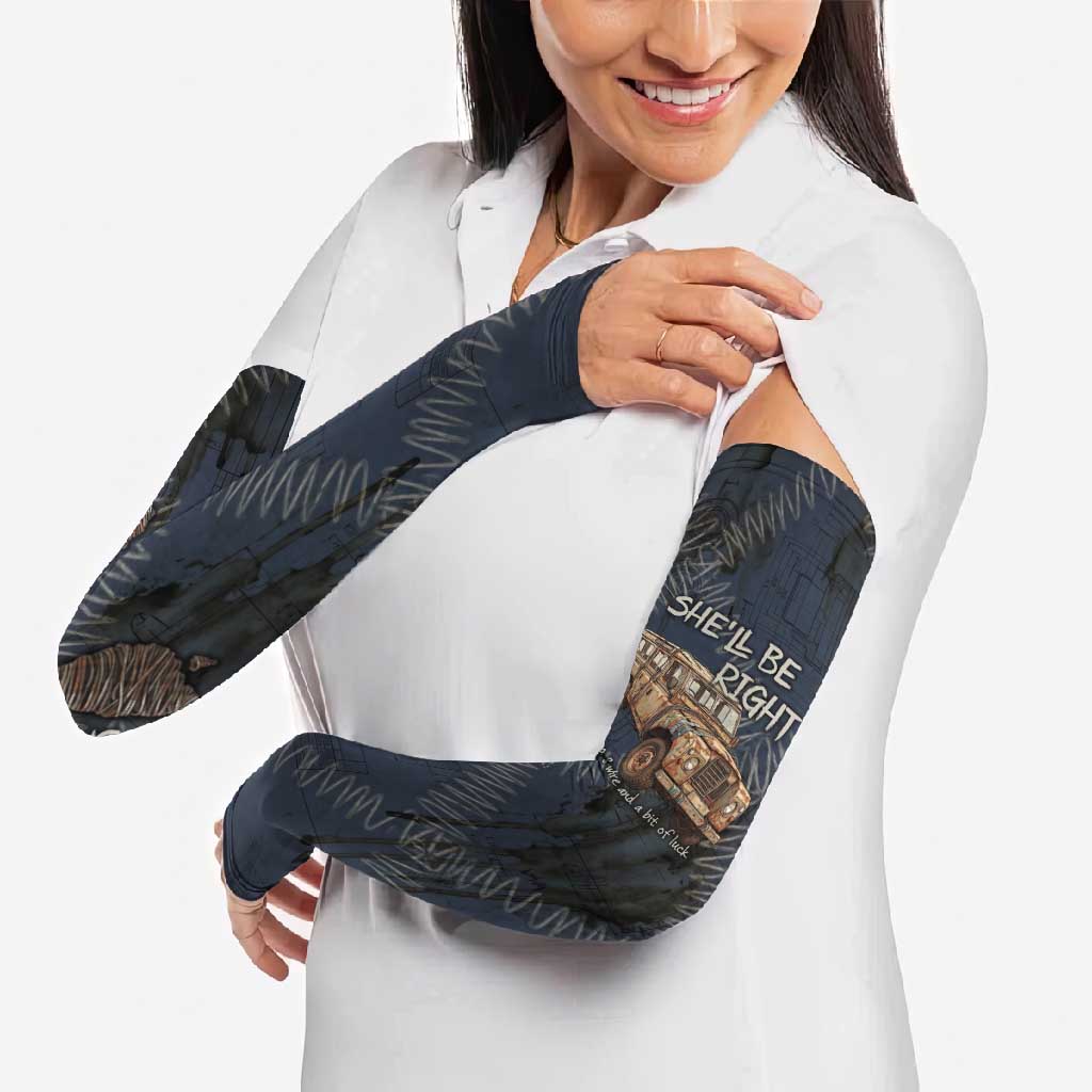 New Zealand She’ll Be Right Arm Sleeves NZ Slang No. 8 Wire Map Pattern