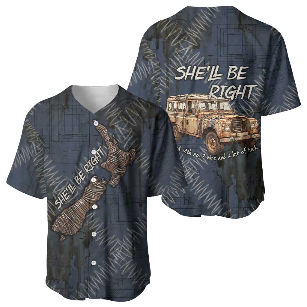 New Zealand She’ll Be Right Baseball Jersey NZ Slang No. 8 Wire Map Pattern