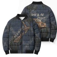 New Zealand She’ll Be Right Bomber Puffer Jacket NZ Slang No. 8 Wire Map Pattern