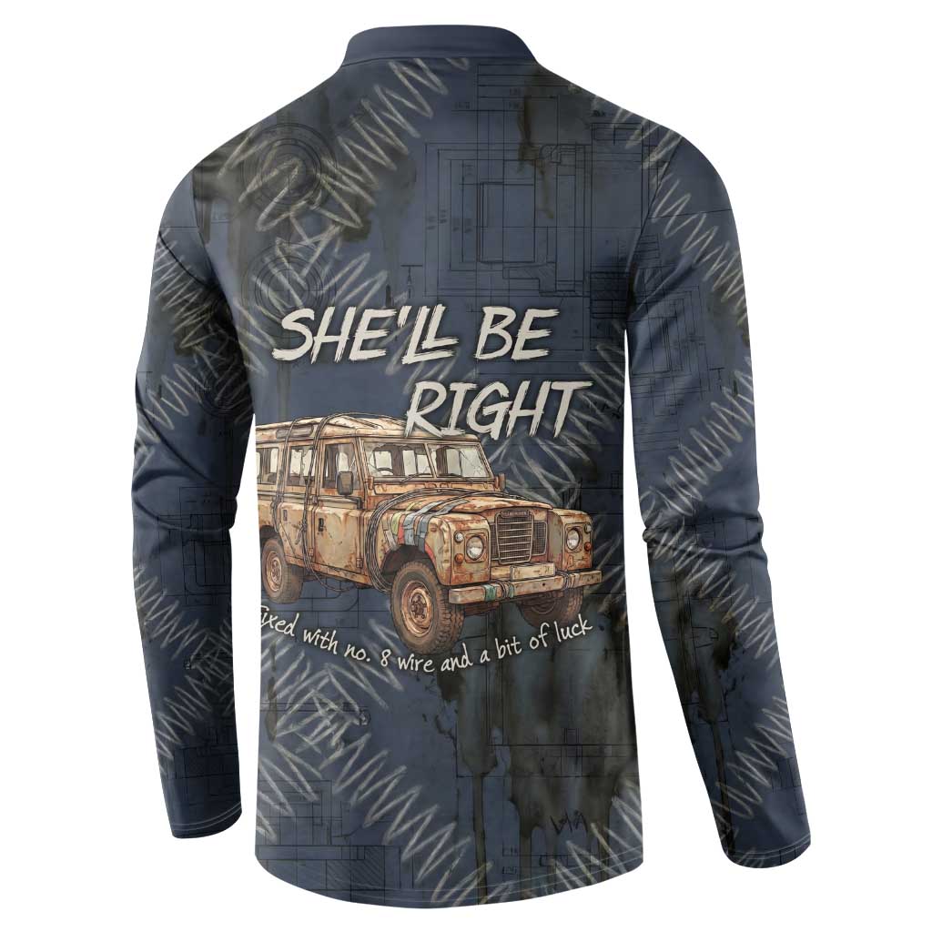 New Zealand She’ll Be Right Button Sweatshirt NZ Slang No. 8 Wire Map Pattern