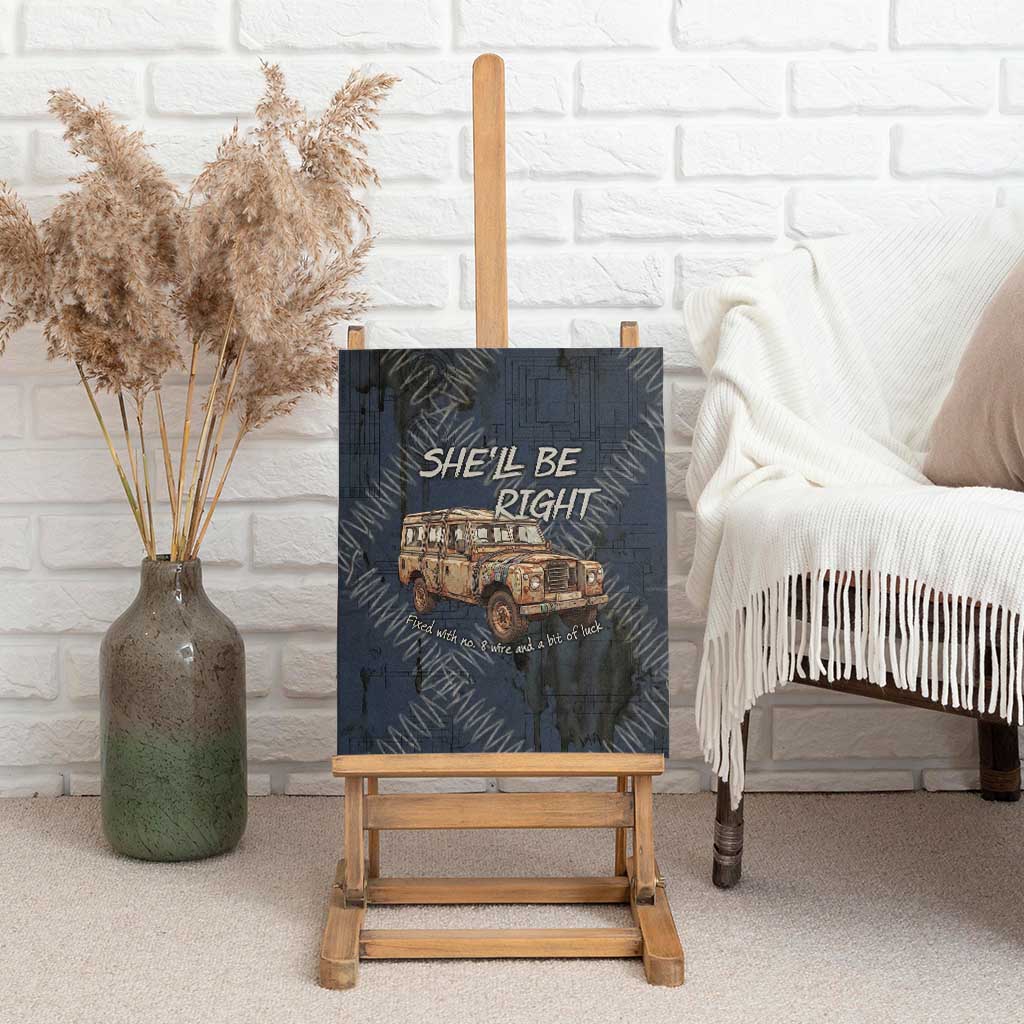 New Zealand She’ll Be Right Canvas Wall Art NZ Slang No. 8 Wire Map Pattern