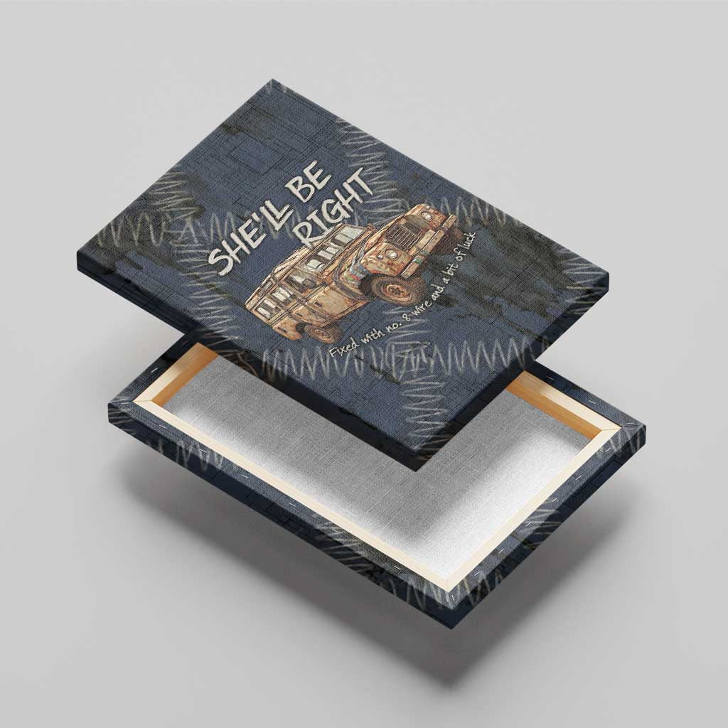 New Zealand She’ll Be Right Canvas Wall Art NZ Slang No. 8 Wire Map Pattern
