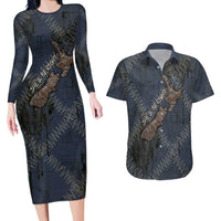 New Zealand She’ll Be Right Couples Matching Long Sleeve Bodycon Dress and Hawaiian Shirt NZ Slang No. 8 Wire Map Pattern