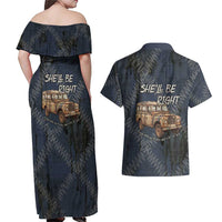 New Zealand She’ll Be Right Couples Matching Off Shoulder Maxi Dress and Hawaiian Shirt NZ Slang No. 8 Wire Map Pattern
