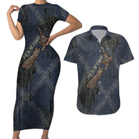 New Zealand She’ll Be Right Couples Matching Short Sleeve Bodycon Dress and Hawaiian Shirt NZ Slang No. 8 Wire Map Pattern