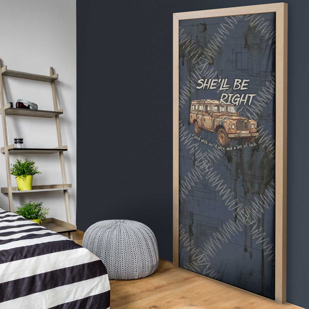 New Zealand She’ll Be Right Door Cover NZ Slang No. 8 Wire Map Pattern