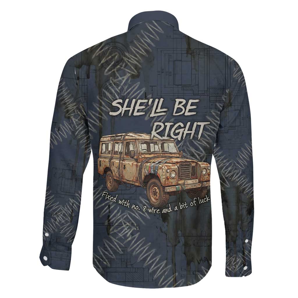 New Zealand She’ll Be Right Family Matching Off The Shoulder Long Sleeve Dress and Hawaiian Shirt NZ Slang No. 8 Wire Map Pattern