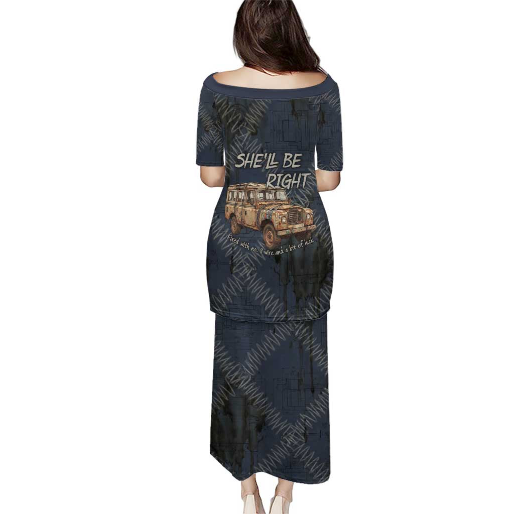 New Zealand She’ll Be Right Family Matching Puletasi and Hawaiian Shirt NZ Slang No. 8 Wire Map Pattern
